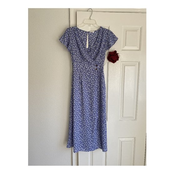 Sienna Sky Light Blue Floral Short Sleeve Chiffon Long Dress - Picture 1 of 7